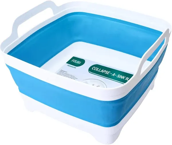 2.4 Gal(9L) Collapsible Dish Basin with Drain Plug,Space Saving Multiuse Foldable Sink Tub,Dishpan,Kitchen Sink for Camping,Plastic Tub,Vegetable Washing,Beverage Tubs