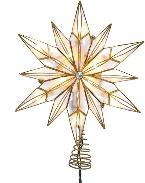 10-Light 12-Point Capiz Star and Center Gem Tree Topper