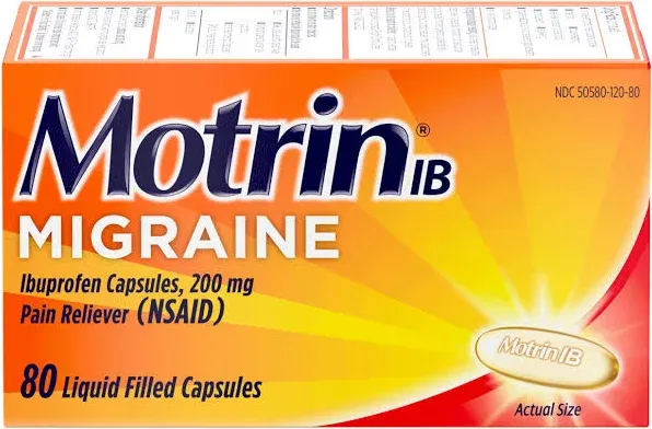 Motrin Ibuprofen Migraine Pain Reliever Liquid Filled Capsules 80 Ct Sealed 2/25