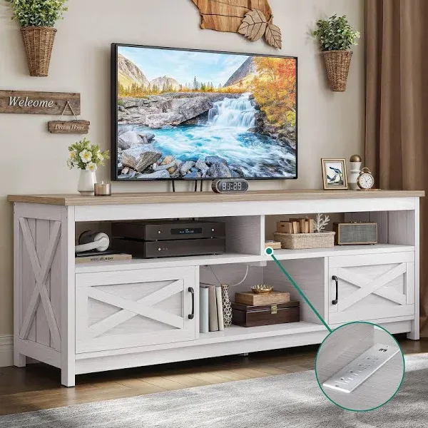 YITAHOME TV Stand for 75 Inch TV w/Power Outlets Farmhouse Entertainment Center with Storage Cabinets