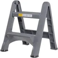 2 Step Slip Resistant Folding Plastic Stepstool with Foot Pads Step Stools Grey