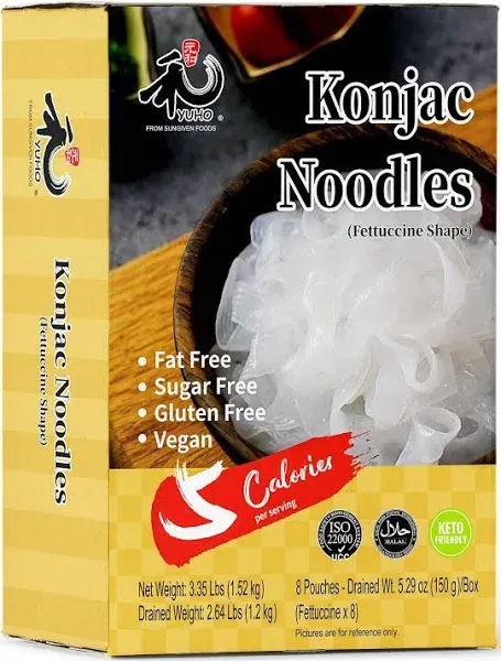 Yuho Shirataki Konjac Fettuccine, 8 Pack Inside Noodles, Vegan, Low-Calorie Food, Gluten-Free, Fat-Free, Keto Friendly, Low Carbs, Healthy Diet 53.61