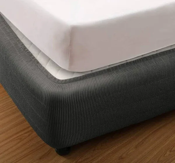 Marquess Box Spring Cover-Wrap Around Elastic.Vertical Stripe Pattern Bed Skirt Alternative.15"Drop Length Gray Queen