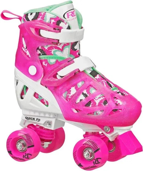 Trac Star Youth Girl&#039;s Adjustable Roller Skate White/Pink Size Large (3-6)