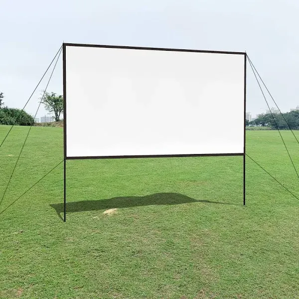 Portable Projector Screen 100 inch with Stand 16:9 HD Foldable Silver Black Backing Projection Screen Anti-Crease Movies Screen for Outdoor Backyard Theater