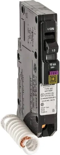 Square D QO 15A Dual Function: CAFI and GFI Circuit Breaker - QO115DFC!