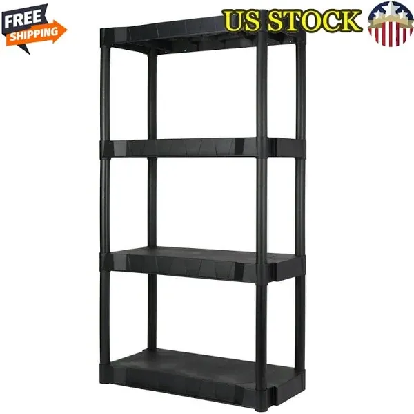 4-Tier Black Plastic Shelving Unit 56.2&#034;H X 30&#034;W X 13.8&#034;D 280 Lb Capacity New