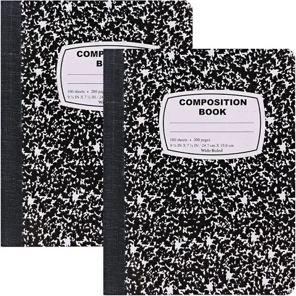 Emraw Marble Composition Notebook Wide Ruled Black and White Composition Books 100 Sheets (2 Pack)