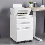 3-Drawer Mobile File Cabinet with Lock, Office Storage Filing Cabinet ,Pre-Assembled Metal File Cabinet Except Wheels Under Desk - White