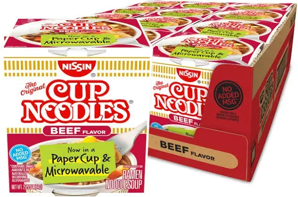 Nissin Cup Noodles Beef Ramen Noodle Soup 2.25 oz. Cup