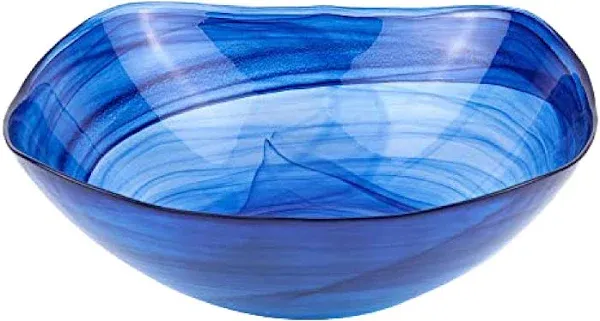 Badash Cobalt Blue Alabaster Glass Squarish Salad Serving Bowl