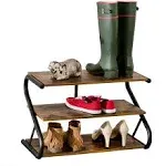 3-Shelf Z-Frame Wooden Shoe Rack with Matte Black Metal