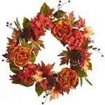 25" Fall Ranunculus Hydrangea and Berries Autumn Wreath