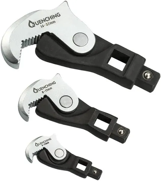 Auto-Adjusting Crowfoot Wrench Set of 3 for Automotive Repair Work w/ Power Grip