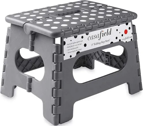 Casafield 9 Folding Step Stool with Handle, Blue - Portable Collapsible Small Pl