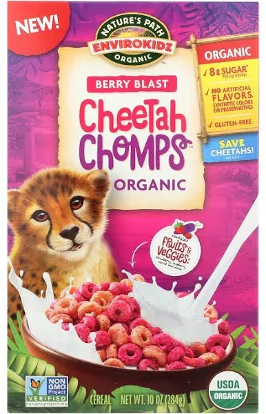 Envirokidz Organic Cheetah Chomps Cereal, Berry Cereal, 10 oz