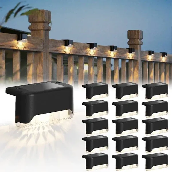  16 Pack Solar Step Deck Fence Lights, Solar Step Lights Outdoor 16pk-Black