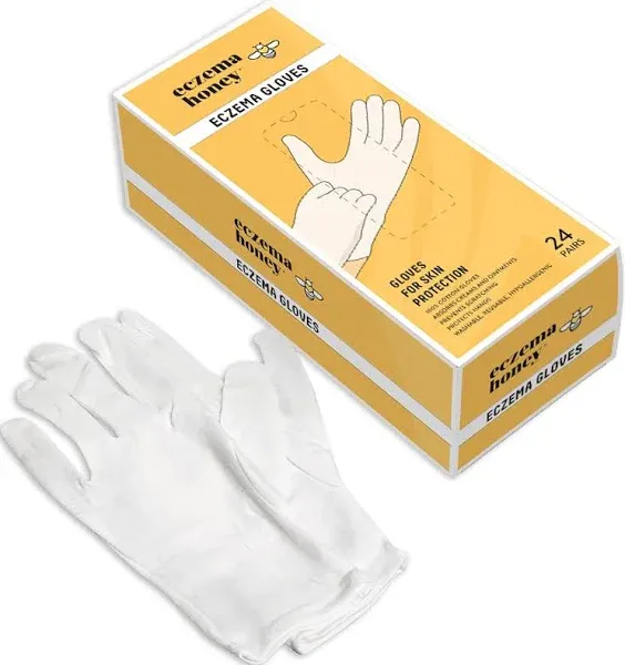 ECZEMA HONEY Premium 100% Cotton Gloves - Washable & Reusable Overnight Dry Hands Treatment - White Cotton Gloves for Eczema (24 Pairs)