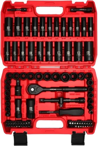 LLNEDL 3/8" Drive Impact Socket Set 95Pcs Spark Plug Socket 6 Point Metric & SAE from 5/16