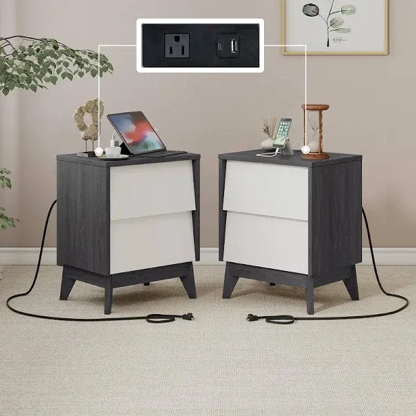 Amerlife Nightstands Set of 2 Mid-Century Wood End Side Table