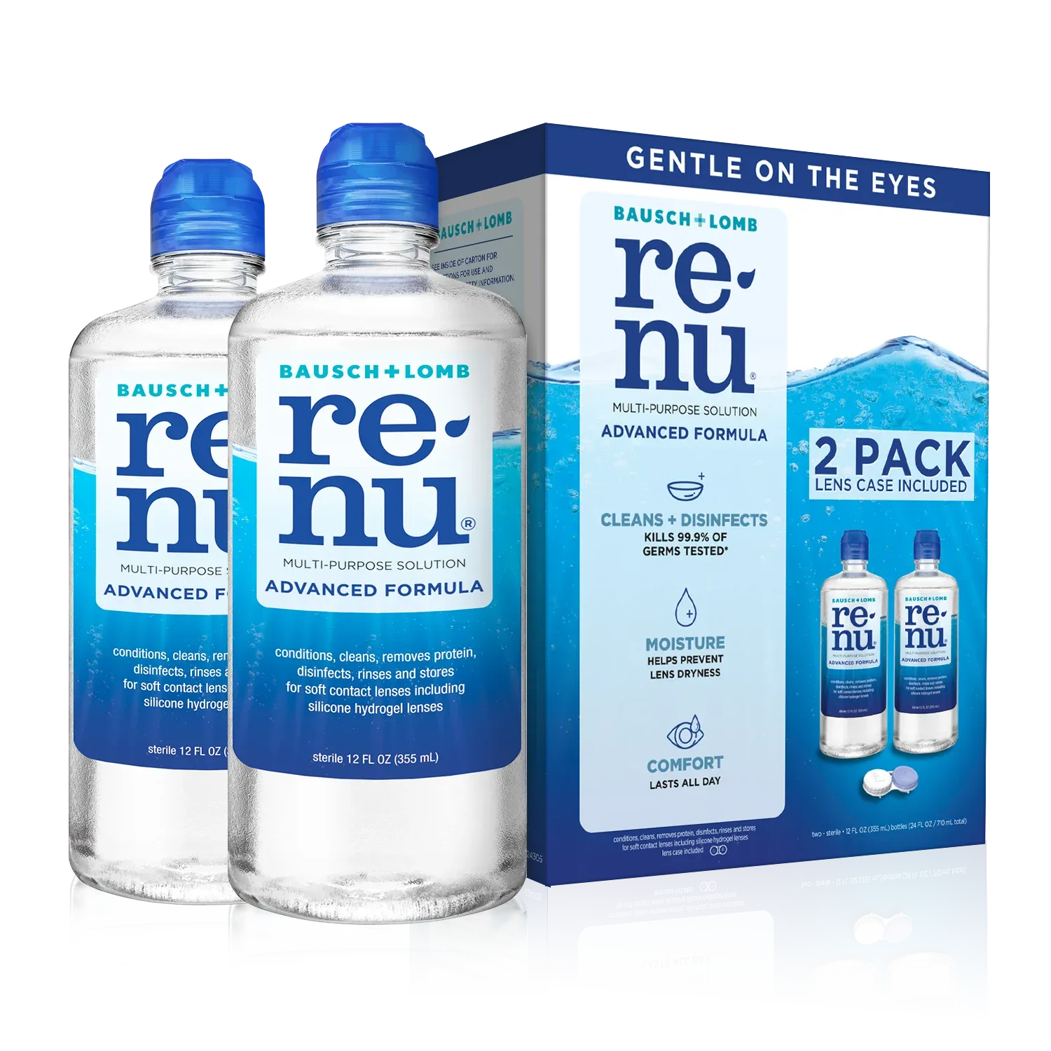 Renu Contact Lens Solution, Twin Pack, Two 12 fl. oz. Bottles with Lens Case