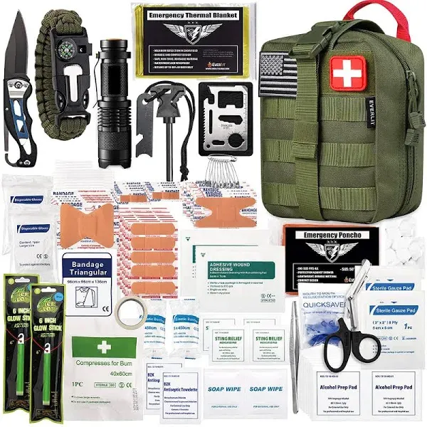 250 Pieces Survival First Aid Kit Molle System Compatible Outdoor Gear Emergency Kits Trauma Bag for Camping Hiking