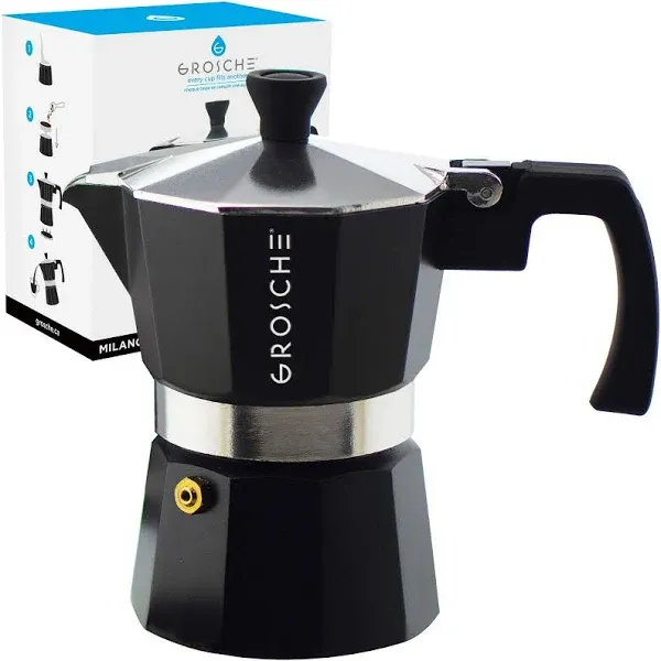 Grosche Milano Stovetop Espresso Maker Moka Pot 1 Espresso Cup - 1.5 fl oz, Black, Cuban Coffee Maker Stove Top Coffee Maker Moka Italian Espresso