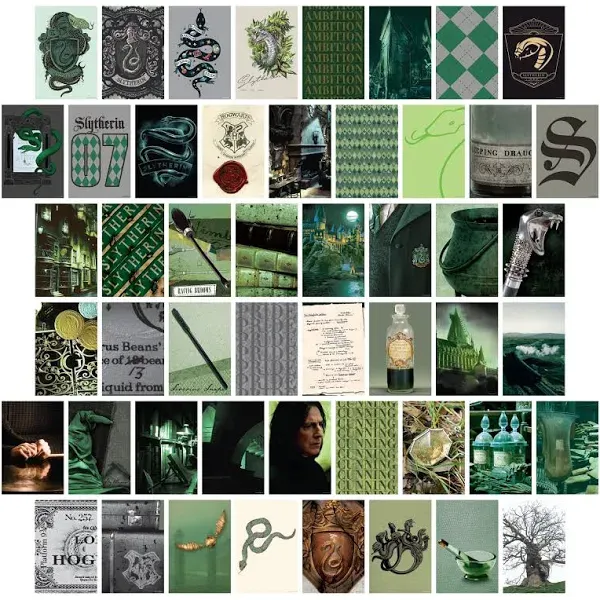 CON*QUEST Conquest Journals Harry Potter Slytherin Wall Collage, Set of Fifty Collectible 4x6 Official Images From the Wizarding World, Printed on Quality Card Stock, Matte Finish