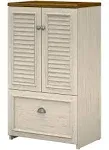 Bush Furniture Fairview Storage Cabinet with Drawer Antique White/Tea