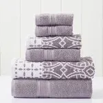 Modern Threads 6 Piece Set, 2 Bath Towels, 2 Hand Towels, 2 Washcloths Yarn Dyed Jacquard/Solid Towel Set Monroe Orchid