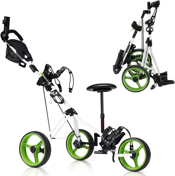 Costway Foldable 3 Wheel Push Pull Golf Trolley with Scoreboard Bag