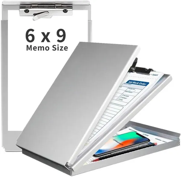 Sunnyclip Aluminum Clipboard with Storage(Memo Size), Recycled Metal Form Holder Binder Fits Paper Size up to 5.66 x 9.5 inches, A5 Size