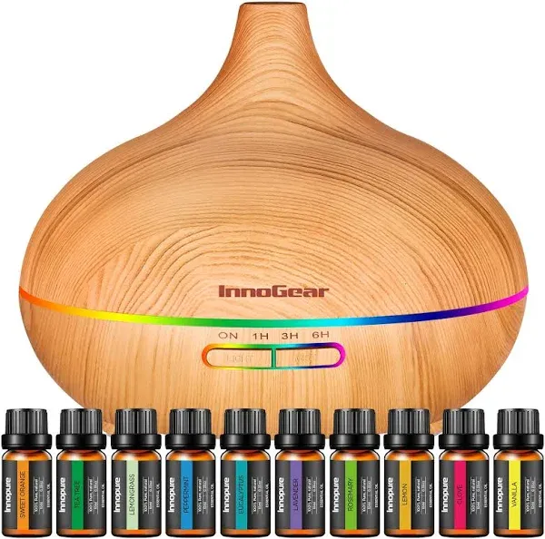 Aromatherapy Diffuser &amp; 10 Essential Oils Set, 400ml Diffuser Ultrasonic Diff...