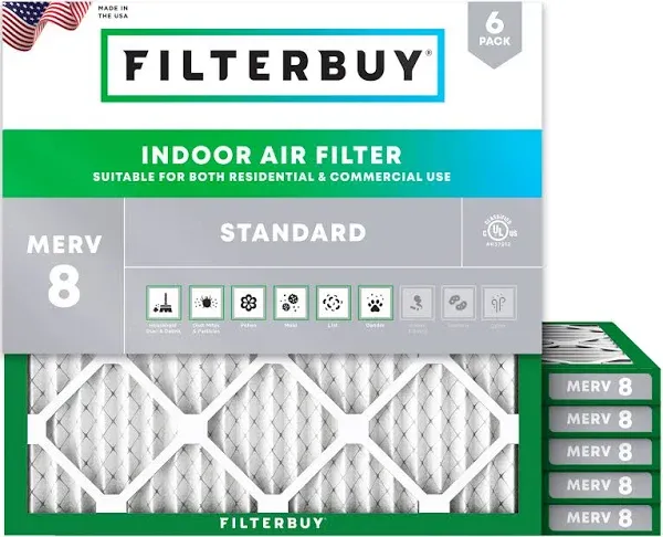 Filterbuy 16x18x1 MERV 8 Pleated HVAC AC Furnace Air Filters (2-Pack)