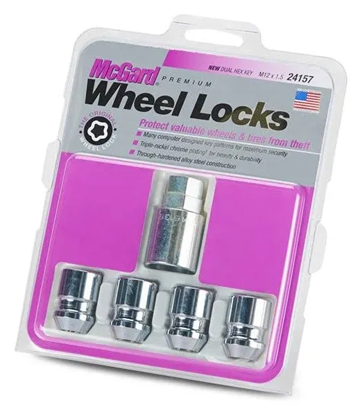 Mcgard 24157 Chrome Cone Seat Wheel Locks - 4 Locks / 1 Key