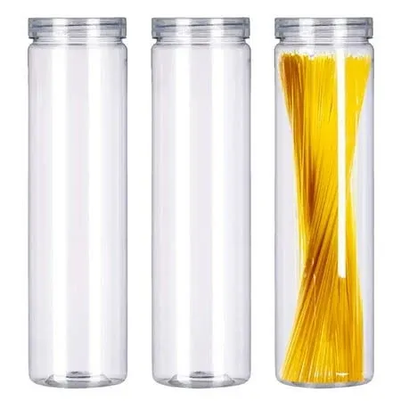 SCWBOEII 3 Pcs Clear Plastic Food Storage Jar with Lid, Round Transparent Storage Container for Spaghetti,Pasta and Dry