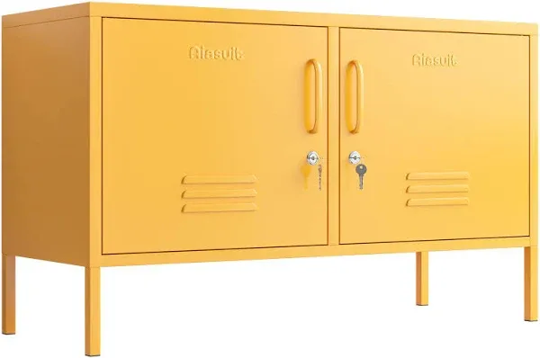 Metal Storage Cabinet Adjustable Shelf Storage Cabinet Laundry Room or Utility Room Storage Cabinet 2 Tiers Large Space for Books Clothes Yellow Size: 23.62”H x 39.37”W x 14.96”D