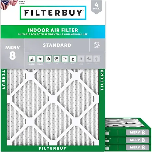 Filterbuy 16x18x1 Air Filter MERV 8, Pleated HVAC AC Furnace Filters (4-Pack), Silver