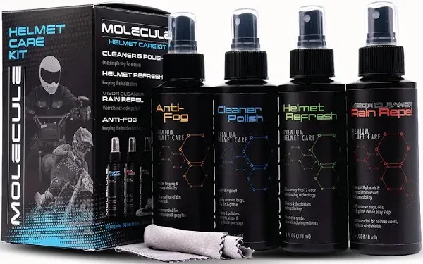 Molecule Matte Care Kit, Anti-fog, Matte Detailer, Refresh, Rain Repel, Premium Helmet Care, Helmets, Visors, and Goggles, Cleans and Details Matte Finish, 4 Ounces (1 Kit)