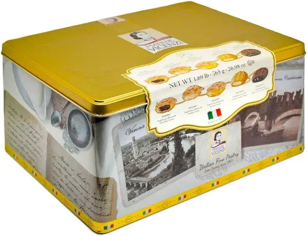 Matilde Vicenzi Verona Cookie Tin - Gourmet Italian Cookies Assortment in Individually Wrapped Trays - Pastries & Bakery Dessert Gifts - Puff Pastry, Assorted Cookies in Italian Design Gift Tin 27oz (765g)