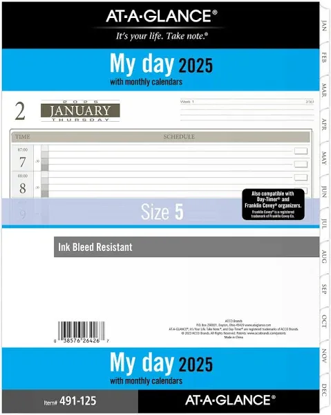 2025 At-a-glance 491-125 Planner Refill Size 5