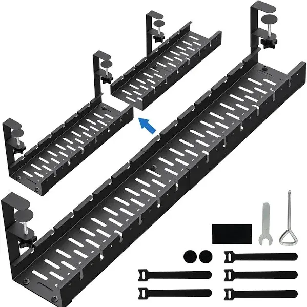 BIWIST No Drilling Extendable Under Desk Cable Management Metal Cable Managem...