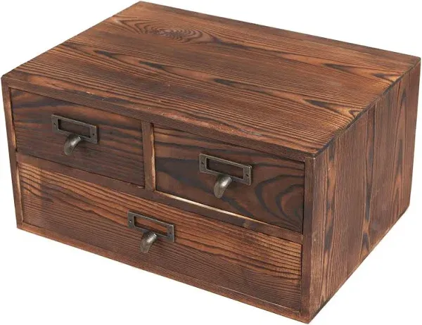 Rustic Dark Brown Wood Office Storage Cabinet/Jewelry Organizer w/ 3 Drawers  | eBay