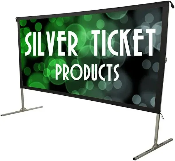 Silver Ticket Products STO Series Indoor/Outdoor 16:9 4K / 8K Ultra HD, HDR & HDTV Ready Movie Projector Screen Front Projection White w/Black Back, 150" Sliding Snap Frame with Stand STO-169150S