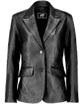 Women&#039;s Genuine Leather Blazer Soft Lambskin Two Button Black Jacket Suit Coat