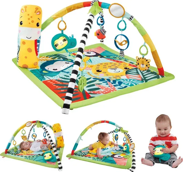 Fisher-Price 3-in1 Rainforest Sensory Gym Baby Activity Playmat Toy Sounds New