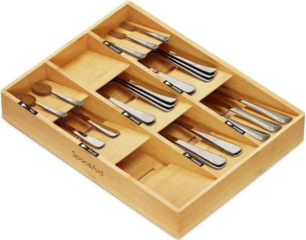 SpaceAid Bamboo Silverware Drawer Organizer with Labels