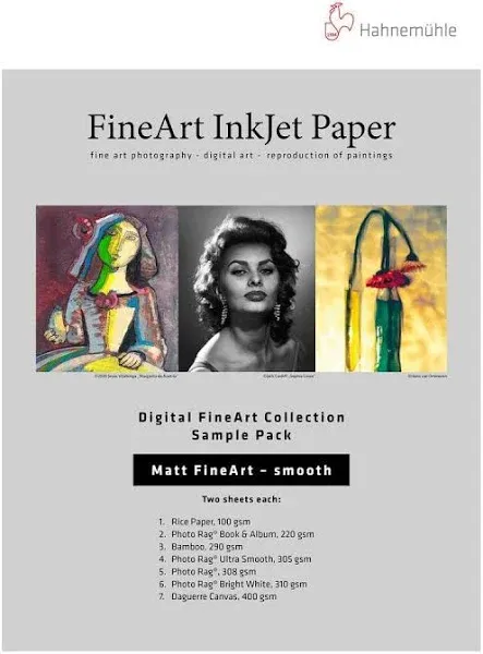 Hahnemuhle Matte FineArt Smooth Inkjet Paper Sample Pack, 13x19", DIN A3+, 12 Sheets