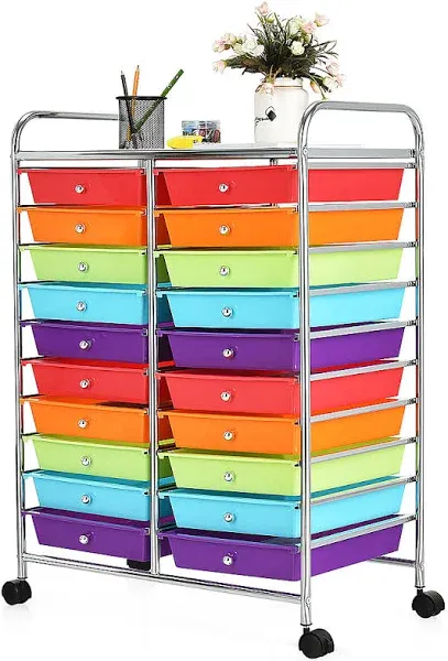 20 Drawers Storage Rolling Cart Studio Organizer-Multicolor