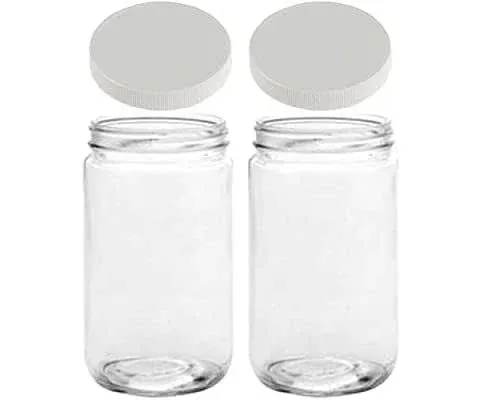 JARMING COLLECTIONS Mason Jars 32 Oz Extra Wide Mouth Glass Jars with Lids - Storage Glass Jars 32 oz with Lids - Quart Container with Lids - Made in the USA (2 White Dome Plastic Lids)